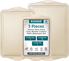 Bakken Cookie Sheets For Baking Nonstick Set - 3-Piece Stackable, White Marble - £27.77 GBP