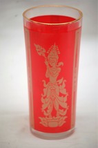 Vintage Culver Flared Asian Thai Glass Highball Ice Tea Tumbler Red Gold Barware - £10.30 GBP
