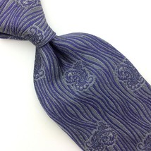 Stafford Tie Usa Purple/Silver Wave Flower Silk Necktie Woven Narrow I20-119 Vtg - £12.65 GBP