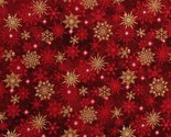 Cotton Snowflakes Gold Metallic on Red Christmas Fabric Print by Yard D4... - $12.95