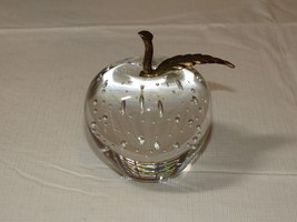 Vintage Glass Paperweight Apple With Brass Stem teacher ~ - £11.59 GBP