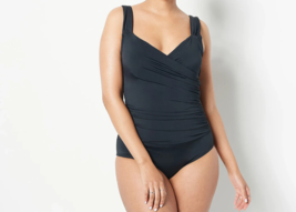 Jantzen Solid Surplice Maillot One- Piece Swimsuit- BLACK, PLUS 24 - £23.73 GBP