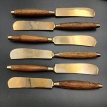 Antique Rosewood Bronze &amp; Wood Set of 6 Butter Knife Spreaders Thailand ... - $46.74