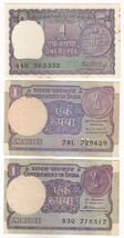 India, 1 Rupees Set of 3,  All Different Sign Old Issues Banknote - $8.28