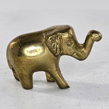 Vintage Brass Elephant Miniature Figurine Lucky Trunk Up Gold Toned Metal - £10.35 GBP