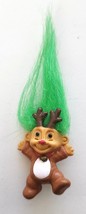 Russ Reindeer Troll Pin Brooch Christmas Rudolph Red Nose Green Hair 3&quot; Tall - £11.70 GBP