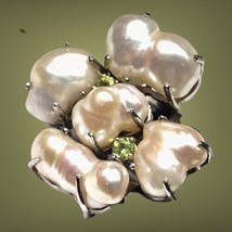 Victorian Sterling Silver Real Baroque Pearl Peridot Handcrafted Ring Size 3.25 - £152.30 GBP