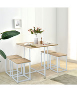 Costway 5pcs Dining Set Compact Dining Table &amp; 4 Stools Metal Frame Nature - £172.59 GBP