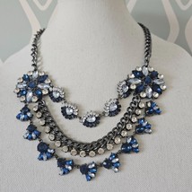 Blue &amp; Clear Glass Cabachon Statement Necklace on Gun Metal Chain - £17.11 GBP