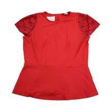 Venus Shirt Womens S Red Round Neck Short Cap Sleeve Back Zip Casual Blouse - $24.75