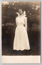 RPPC Pretty Young Edwardian Woman Lovely White Dress And Hair Bow Postcard Y24 - £13.28 GBP
