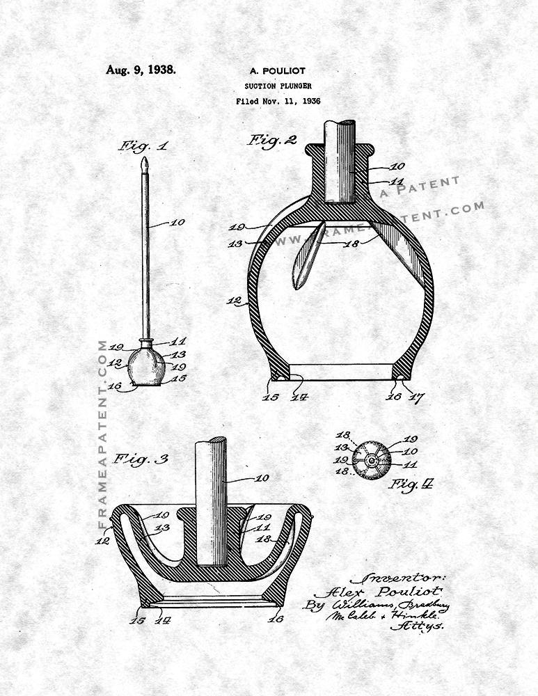 Primary image for Toilet Plunger Patent Print - Gunmetal