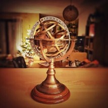 Armillary sphere Globe Antique Nautical Office Décor Table Wooden Base A... - £44.99 GBP