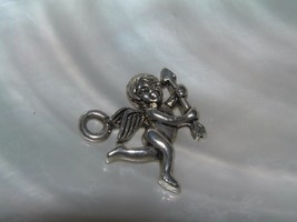 Vintage Carved Silvertone Cherum with Arrow Charm or Small Pendant – 0.75 x 0.75 - £6.75 GBP