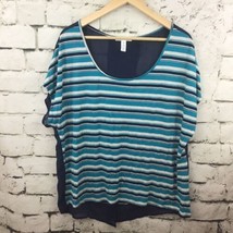Ambiance Top Womens Plus Sz 3X Blue Striped Sheer Back  - £9.41 GBP