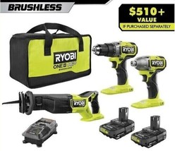 RYOBI ONE+ HP 18V Brushless Cordless 3-Tool Combo Kit with (2) 1.5 Ah Batteries, - $257.39