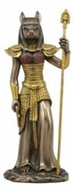 Egyptian Goddess Bastet Cat With Spear Statue 11&quot;H Ubasti Goddess Of Protection - £39.28 GBP