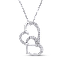 0.10CT Redondo Diamante Natural Doble Collar con Corazón 14K Oro Blanco Chapado - £132.87 GBP