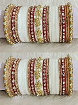 Indian Bollywood White Traditional Bangles Chudi Chuda Bridal Kundan Jewelry Set - £52.59 GBP