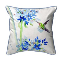 Betsy Drake Hummingbird &amp; Blue Flowers Large Pillow 18x18 - £46.51 GBP