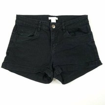 H &amp; M Womens Black Jean Shorts Size 4 Dark Wash Denim Cuffed Hem Booty - £7.76 GBP