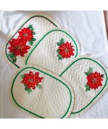 Set Of 4 Quilted Placemats With Red Poinsettia Design &amp; Ruffle Border - $185.83 MXN
