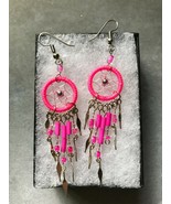 Earrings, Rose Dream Catcher, Dangle, Native American, Fish hook ear wires - $320.26 MXN