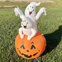 Gemmy 4 ft Airblown Inflatable Halloween Ghosts on Pumpkin Yard Decoration - £30.59 GBP