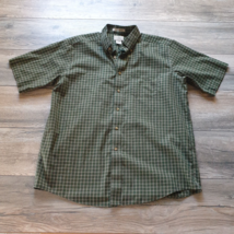 LL Bean Men L Large Short Sleeve Button Shirt Relaxed Casual Outdoor Olive Green - £13.98 GBP