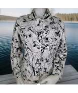 Chicos Denim Jacket Womens Sz 2 L Black Silver Graffiti Print Stretch Co... - €19,63 EUR
