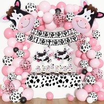 117Pcs Cow Party Decorations Pink Cow Balloon Garland Arch Kit With Cow Print Ba - £22.69 GBP