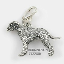 Bedlington Dog Charm 3 Dimensional Solid Sterling Silver - £37.38 GBP