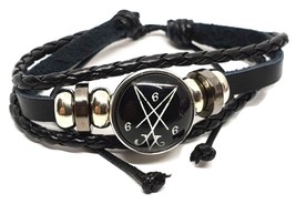 Sigil of Satan 666 Bracelet Occult Satanic Devil Symbol Leather Cuff Jewellery - £4.91 GBP