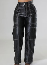 Womens Black Cargo Pants Lambskin Leather Pants Custom made Size 0 2 4 6 8 - £95.44 GBP