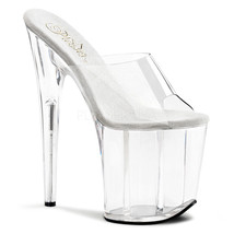 PLEASER Sexy Stripper Dancer Shoes Slip On Tall Clear Platform 8&quot; High Heels - £46.32 GBP
