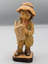 Vintage Wood Polychrome Hand Carved Swiss Figurine Boy Reading Book 5&quot; - £36.13 GBP