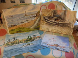 Four Water Colour Paintings  Signed  Ships Boats and Coastal Scenes - £19.51 GBP