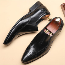 Genuine leather Men brogue Business Wedding banquet shoes casual flat shoes vint - £119.83 GBP