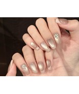 Champagne Glow Press-On Nails – Nude Ombre with Rhinestone Accents glue ... - $23.99
