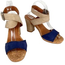 Lucky Brand Sundo Ankle Strap Block Heels 10 Blue Tan New - $49.49