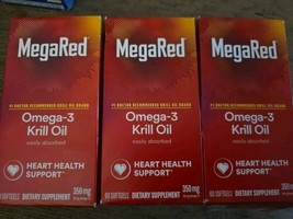 3 Pc MegaRed Omega-3 Krill Oil 350 mg 60 Softgels Easily Absorbed (AA24) - $31.57