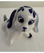 Miniature Blue &amp; White Ceramic China Dog Figurine Puppy Happy Eye Lash I... - €8,51 EUR