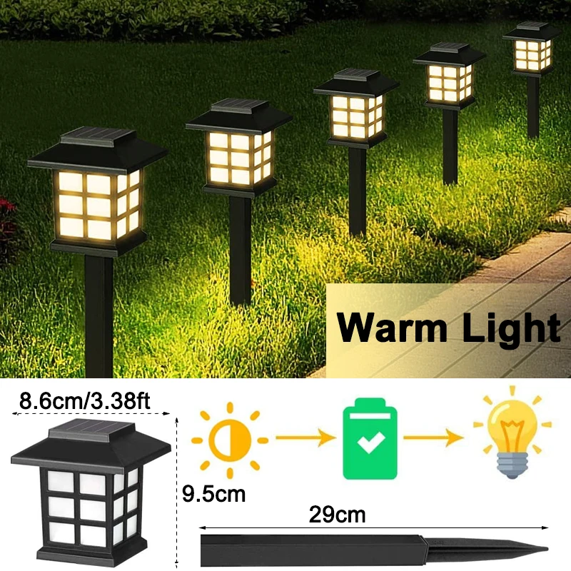 Solar Garden Lights Outdoor LED Pathway Lamp Waterproof Walkway Decor for Patio  - £152.06 GBP