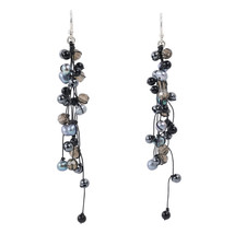 Elegantly Classy Black Pearls &amp; Smoky Quartz Long Dangle Earrings - £17.68 GBP