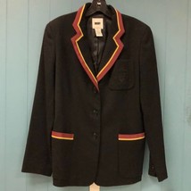VTG DKNY Wool Black Blazer Jacket Crest Logo Prep School Collegiate 90’s sz 8 - £62.63 GBP