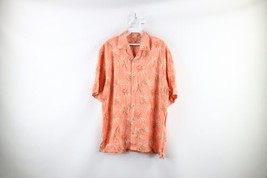Vtg Tommy Bahama Mens Large Palm Leaves Striped Hawaiian Button Shirt Lyocell - £38.91 GBP