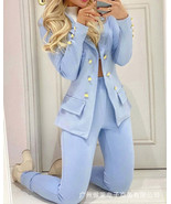 Autumn Elegant Lapel Double-breasted Blazer + Trousers Set - $79.42 CAD
