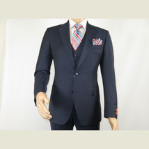 Men Suit BERLUSCONI Turkey 100% Italian Wool Super 180's 3pc Vested #Ber14 Navy image 6