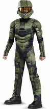 NEW Halo Master Chief Halloween Costume Boys Small 4-6 Green Mask Muscles - £15.60 GBP