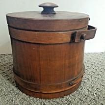 Primitive Antique Firkin Wooden Bucket with Lid Cookie Jar Container  - £225.30 GBP